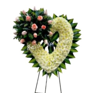 Corazón fúnebre 15 rosas rosadas