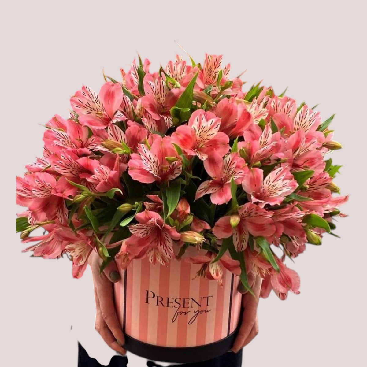 box floral de astromelias rosadas. "meryen"